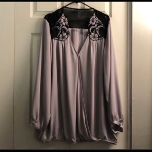 Grey & black embroidered blouse - beautiful